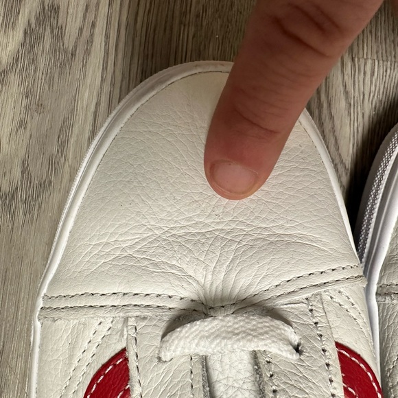 Vans Old Skool Leather Pop Shoes Sneakers 8 M White Red Stripe Laced No Box - Picture 2 of 11